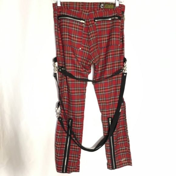 red plaid punk pants